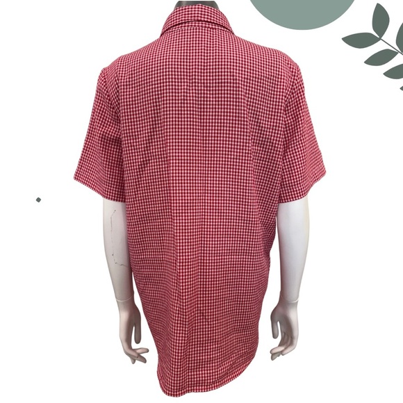 🛍️3/$40 Red White Gingham Button-Up Shirt – Short Sleeve, Classic Fit Size Large - Picture 4 of 7